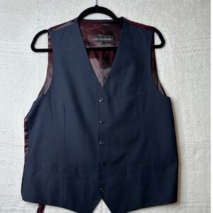 Gino Valentino Milano Mens Suit Vest Navy Blue Burgundy Back Waistcoat 38S 48S